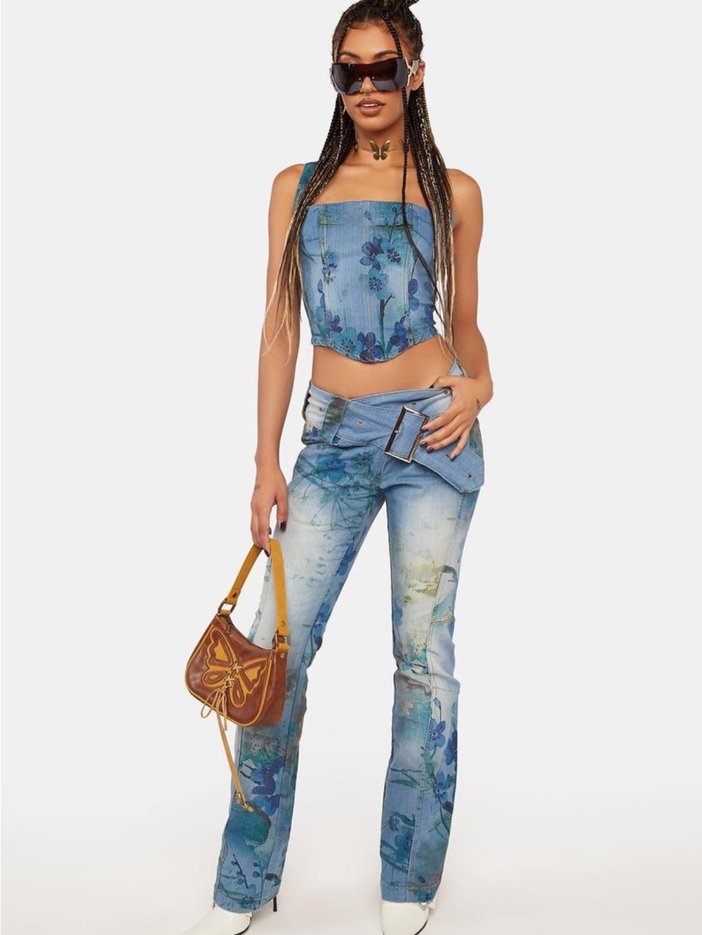 NWT Jaded London La Rambla Floral Low Rise Jeans Belted--sz 24